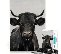 Portrait d'un Taureau Noir Puzzle de 1000 pièces pour Adolescents Jeu de logique et de Train Anti-Stress Découpe Lisse Cadeau mémorable (38x52cm)