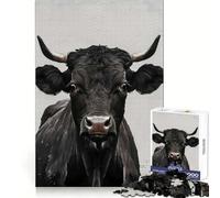 Portrait d'un Taureau Noir Puzzle de 1000 pièces pour Adolescents Jeu de logique et de Train Anti-Stress Découpe Lisse Cadeau mémorable (38x52cm)