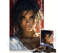 Portrait d'une Belle Femme avec des Boucles d'oreilles créoles Puzzle de 1000 pièces pour Adolescents Jeu de logique et de Sens Simple, Amusant, Bords Lisses Cadeau élégant (38x52cm)