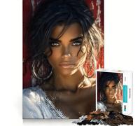 Portrait d'une Belle Femme avec des Boucles d'oreilles créoles Puzzle de 1000 pièces pour Adolescents Jeu de logique et de Sens Simple, Amusant, Bords Lisses Cadeau élégant (38x52cm)