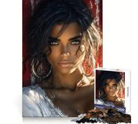 Portrait d'une Belle Femme avec des Boucles d'oreilles créoles Puzzle pour Adolescents de 1000 pièces Jeu de réflexion Relaxant et décontracté Cadeau touchant (38x26cm)