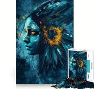 Portrait d'une Femme amérindienne avec des Plumes Puzzle de 1000 pièces pour Adolescents Améliore la mémoire Loisirs calmes Bordure précise Cadeau d'anniversaire (38x52cm)
