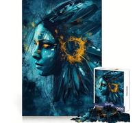 Portrait d'une Femme amérindienne avec des Plumes Puzzle de 1000 pièces pour Adolescents Améliore la mémoire Loisirs calmes Bordure précise Cadeau d'anniversaire (38x52cm)