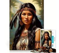 Portrait d'une Femme amérindienne Puzzle de 1000 pièces pour Adolescents Jeu intellectuel Moments de complicité Découpe de qualité Cadeau mémorable (38x26cm)