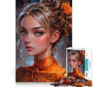 Portrait d'une Femme en Orange Puzzle de 1000 pièces pour Adolescents Wise Think Toy Gentle Leisure Tight Cut Liste de souhaits du Père Noël (38x26cm)