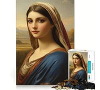 Portrait d'une Femme en Robe Bleue Puzzle de 1000 pièces pour Adultes Jeu de réflexion Relaxant et apaisant Image à Assembler pour Les vœux du Père Noël (38x26cm)