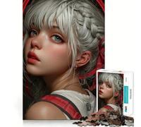 Portrait d'une Fille d'anime avec Tresses et Rubans Puzzle Adulte 1000 pièces Développe la mémoire,Amusant,Haute précision,découpe Facile,idéal pour Toute la Famille (50x75cm)