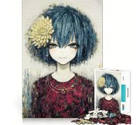 Portrait d'une Fille d'anime avec Une Fleur Puzzle de 1000 pièces Jeu créatif et Stimulant Assemblage Facile Pas de pièces détachées Activité de Partage et de complicité avec Les Proches (50x75cm)