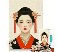 Portrait d'une Geisha aux Fleurs de Cerisier Puzzle de 1000 pièces pour Adolescents Jeu de logique Solide Paisible et Amusant Découpe de précision (50x75cm)