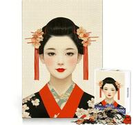Portrait d'une Geisha aux Fleurs de Cerisier Puzzle de 1000 pièces pour Adolescents Jeu de logique Solide Paisible et Amusant Découpe de précision (50x75cm)