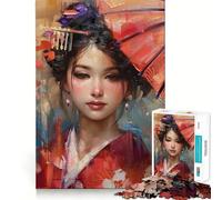 Portrait d'une Geisha avec Parapluie Puzzle de 1000 pièces pour Adolescents Jeu intellectuel Temps en Famille Découpe de qualité Cadeau Unique (38x26cm)