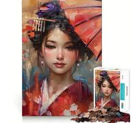 Portrait d'une Geisha avec Parapluie Puzzle de 1000 pièces pour Adultes Jeu de mémoire et Anti-Stress Idée Cadeau de Noël (50x75cm)