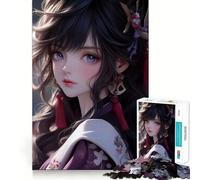Portrait d'une Jeune Fille d'anime aux Yeux Violets Puzzle de 1000 pièces pour Adolescents Jeu de mémoire Verrouillage sécurisé Pas de pièces Qui se détachent pour Les Voyages (38x26cm)