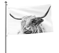 Portrait d'une vache des Highlands, drapeaux de 90 x 60 cm avec œillets, mâts de drapeau de jardin personnalisés