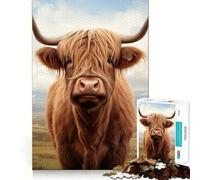 Portrait d'une Vache des Highlands Puzzle de 1000 pièces pour Adolescents Jeu de logique et de Sens Simple et Amusant Bords Lisses Cadeau élégant (38x52cm)