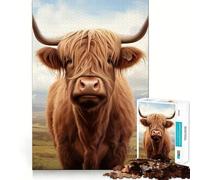 Portrait d'une Vache des Highlands Puzzle de 1000 pièces pour Adultes Puzzle Think Toy Home Enjoy Fine Cutting Cadeau de Noël idéal (50x75cm)
