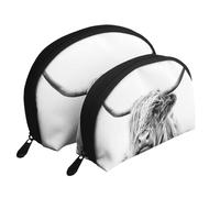 Portrait d'une Vache Highland, Trousse de Maquillage Coquille Femme Petit Porte-Monnaie Trousse de Toilette Trousse à cosmétiques 2 pièces