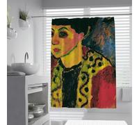Portrait expressionniste Rideau de Douche Dame Devant Un Fond Bleu Peinture célèbre imprimée en Tissu Rideaux de Douche imperméables 120 x 180 cm