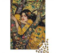 Portrait Féminin Rétro Arbre Fleuri Puzzle 1000 Pièces Papier Puzzle pour Adultes Relaxation Décoration Maison 52x38cm/1000pcs
