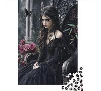 Portrait Femme Gothique Puzzle pour Adultes Puzzle 1000 Pièces Fleurs de Rose Jeu de Puzzle 1000 Pièces Décoration Maison Cadeau 70x50cm/1000pcs