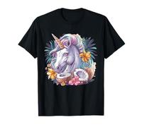 Portrait licorne noix de coco fruit animal art floral T-Shirt
