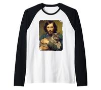Portrait Of A Man And His Cat Amoureux Des Chats Art Manche Raglan