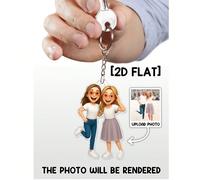 Portrait personnalisé de style 2D, rendu de personnage 2D basé sur une photo téléchargée, cadeau de porte-clés personnalisé, cadeau idéal pour elle, petit ami, papa, petite amie, maman, famille, amis,