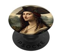 Portrait Pirate inspiré de Mona Lisa avec Chapeau tricorne PopSockets PopGrip Adhésif