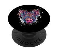 Portrait Pop Art coloré de cochon | Tête d'animal PopSockets PopGrip Interchangeable
