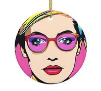 Portrait Pop Art Décoration ronde personnalisée en céramique avec décoration de festival imprimée double face