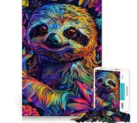 Portrait psychédélique de Paresseux néon sur Fond Floral, Puzzle de 1000 pièces pour Adolescents, Jouet d'entraînement cérébral, Loisir Facile, Assemblage d'image, Cadeau élégant (50x75cm)