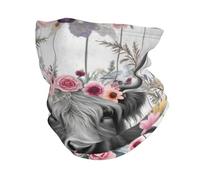 Portrait Réaliste d'une Vache des Highlands avec Une Couronne De Fleurs Homme Femme Bandana Élastique Chapeaux Demi-Visage Multi-Usage Écharpe Demi-Visage pour Extérieur Cyclisme Vélo