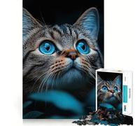 Portrait saisissant d'un Chat aux Yeux Bleus Puzzle de 1000 pièces pour Adolescents Stimule la mémoire, réduit Le Stress Découpe de qualité supérieure Cadeau précieux 50x75cm