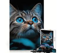 Portrait saisissant d'un Chat aux Yeux Bleus Puzzle Difficile de 1000 pièces pour Adultes Revalorisation Découpe Nette et précise Cadeau Unique 38x52cm