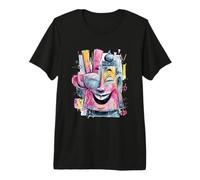 Portrait Spirituel Graffiti Pop Bouddha Souriant Art Graphique T-Shirt Haut de Gamme