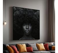 Portrait sur toile de cheveux afro, œuvre d'art murale représentant une femme noire, gros plan du visage d'une femme africaine, peinture monochrome décorative pour la maison (50x50cm/sans cadre)