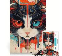 Portrait surréaliste d'un Chat Puzzle de 1000 pièces pour Adultes Jeu intellectuel et Relaxant Découpe de qualité Pièce d'art raffinée 38x26cm