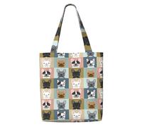 Portraits de bouledogues français à motifs,Sacs d'épicerie réutilisables, sacs fourre-tout de grande capacité, sac à bandoulière en toile