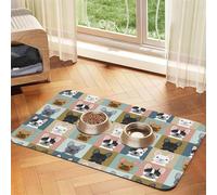 Portraits de bouledogues français à Motifs,Tapis d'alimentation pour Animaux de Compagnie, Sets de Table en Cuir PU pour Chats et Chiens,40x60cm