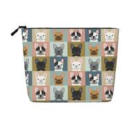 Portraits de bouledogues français à Motifs,Trousse de Toilette de Voyage Portable, Imitation Lin, en Lin.