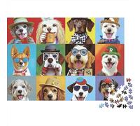 Portraits de Chiens drôles Coffret Puzzle 1000 Pièces Papier Écologique pour Seniors Passionnés, Puzzle Anti-Stress, Loisir De Voyage, Cadeau De Noël Populaire pour Seniors 38x26cm/1000pcs