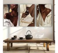 Portraits de femmes modernes, noir et beige clair, impressions sur toile, peintures de figures modernes et élégantes, art féminin neutre pour la décoration intérieure (20 x 35 cm x 3/Toile tendue)