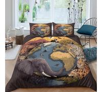 Portraits de la Faune terrestre Ensemble De Literie Trois Pièces Style Cartoon Imprimés en 3D, Housse De Couette + Taies d'oreiller pour Adultes Enfants King(220x240cm)