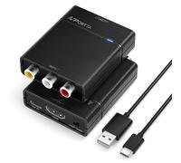 PORTTA Convertisseur RCA vers HDMI, AV vers HDMI 1080p, mini composite CVBS vers HDMI upscaler, prend en charge PAL/NTSC, compatible avec VHS, VCR, PS3, N64, Wii, STB, Xbox, lecteurs DVD Blu-Ray