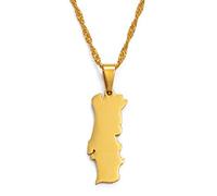 Portugal Carte Pendentifs Collier - Cartes De Portugal Pays Charme Pendentif Bijoux Chaîne De Clavicule Ethnique pour Femmes Hommes Chaîne De Chandail Patriotique Colliers,Or,60Cm Ou 23,6