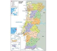 Portugal carte politique - Papier laminé A2 Size 42 x 59.4 cm