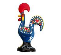 Portugal Coq de Barcelos, coq en argile polychrome peint à la main - Art populaire portugais - Symbole de chance et de prospérité - Souvenir du Portugal (6,5 cm de haut) (Bleu)