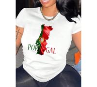 Portugal Flag Graphic Women'S T-Shirt, Casual Crew Neck Short Sleeve Tee, Polyester & Spandex Blend, Medium Stretch Knit Fabric, for All Season Comfort Fit Top Material:CottonDetails: PatternedPattern