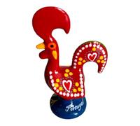 Portugal Galo de Barcelos, art populaire portugais peint à la main en argile polychrome - Symbole de chance et de prospérité - Souvenir du Portugal (6,5 cm de haut) (rouge)