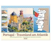 Portugal - Traumland am Atlantik (Tischkalender 2026 DIN A5 quer), CALVENDO Monatskalender: Abwechslungsreiche Natur - überwältigende, historische Architektur